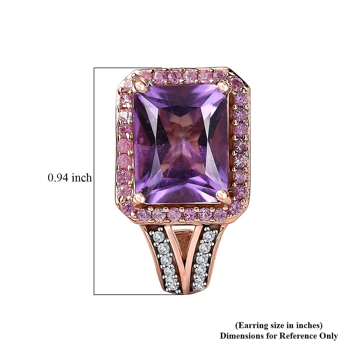 Radiant Cut Premium Rose De France Amethyst and Multi Gemstone J-Hoop Earrings in Vermeil Rose Gold Over Sterling Silver 6.80 ctw