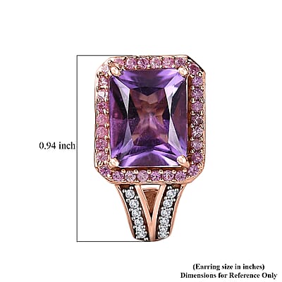 Radiant Cut Premium Rose De France Amethyst and Multi Gemstone J-Hoop Earrings in Vermeil Rose Gold Over Sterling Silver 6.80 ctw