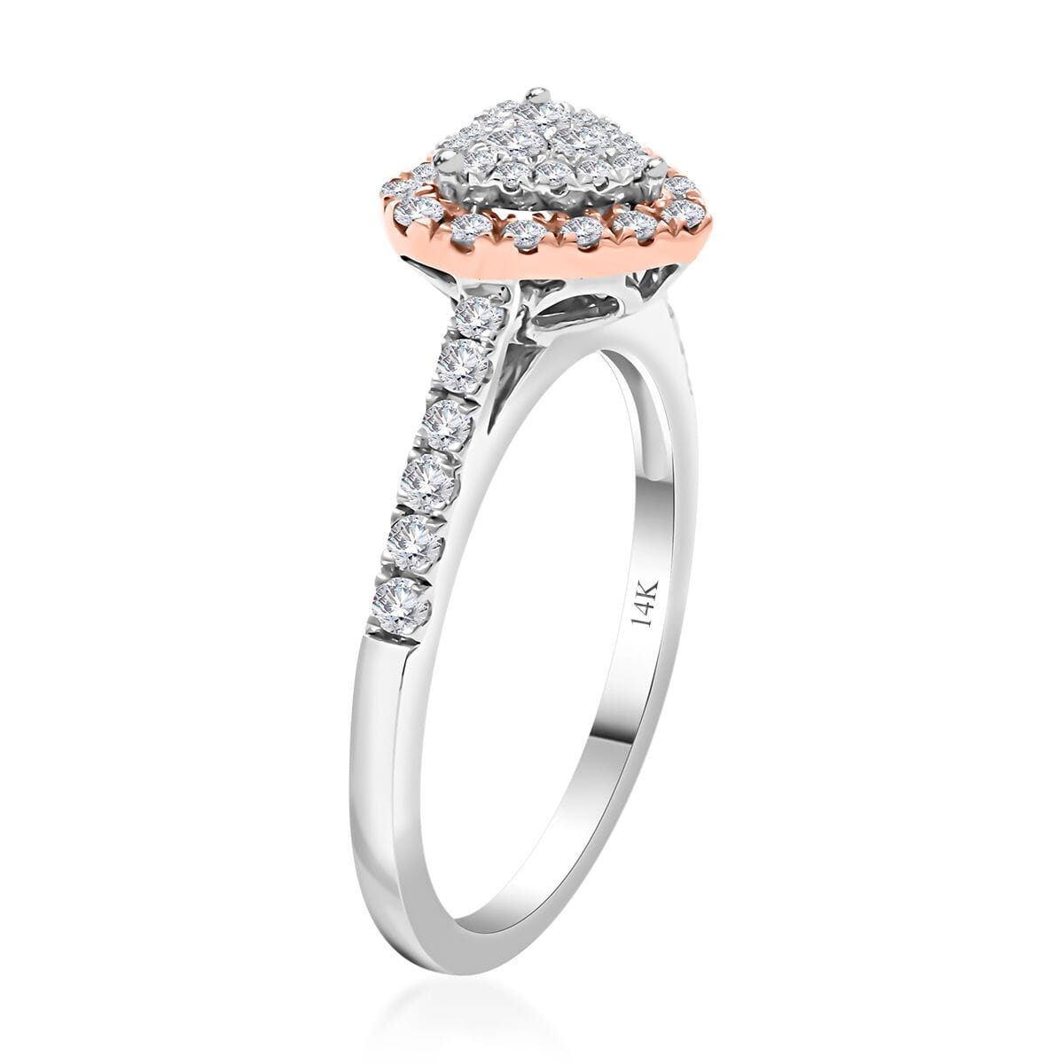 14K White and Rose Gold Diamond G-H I1 Ring (Size 9.0) 0.50 ctw image number 3