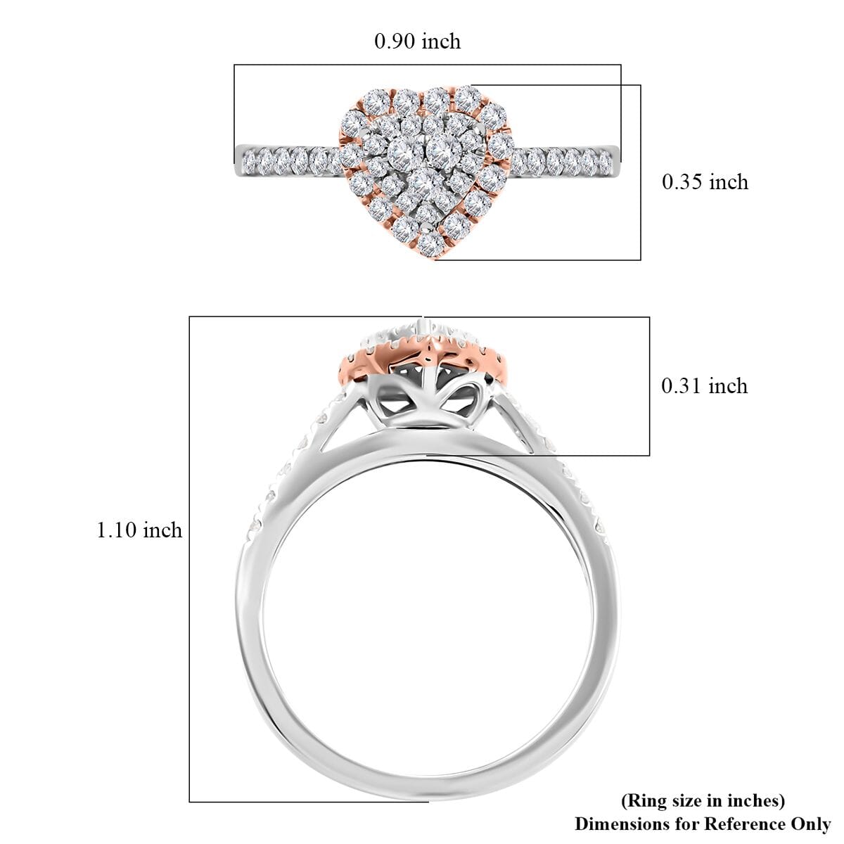14K White and Rose Gold Diamond G-H I1 Ring (Size 9.0) 0.50 ctw image number 4