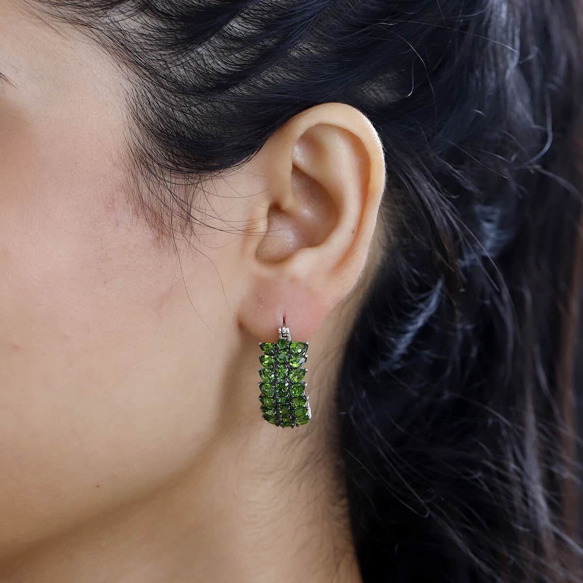Chrome Diopside Hoop Earrings in Platinum Over Sterling Silver 7.25 ctw image number 2
