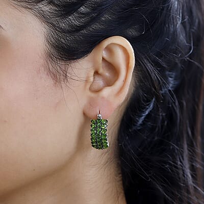 Chrome Diopside Hoop Earrings in Platinum Over Sterling Silver 7.25 ctw
