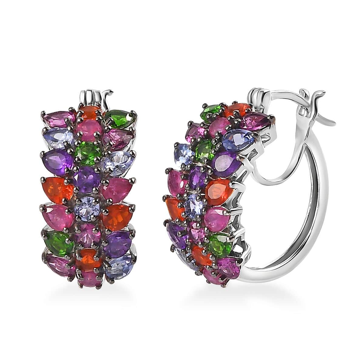 Multi Gemstone Hoop Earrings in Platinum Over Sterling Silver 6.75 ctw image number 0