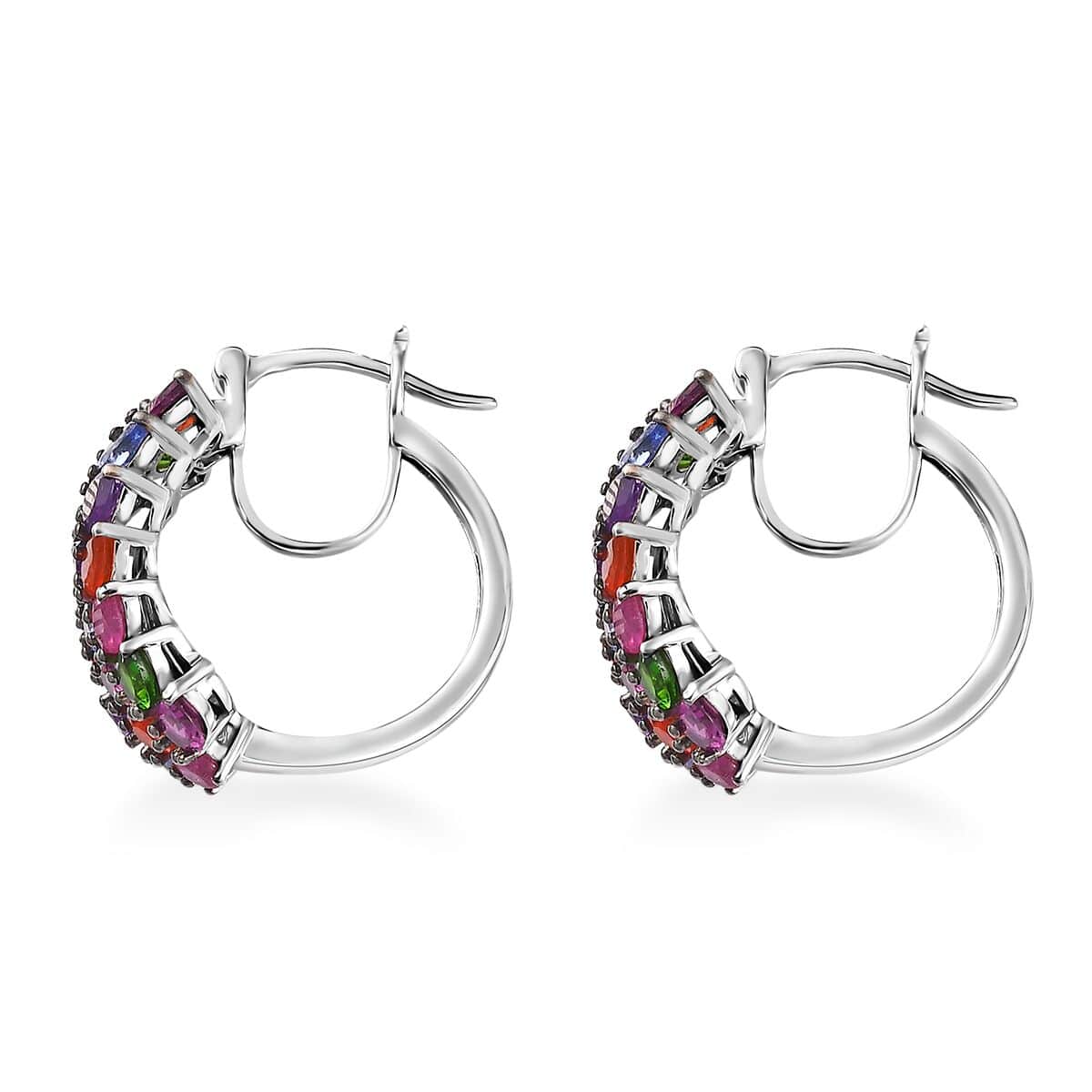 Multi Gemstone Hoop Earrings in Platinum Over Sterling Silver 6.75 ctw image number 3