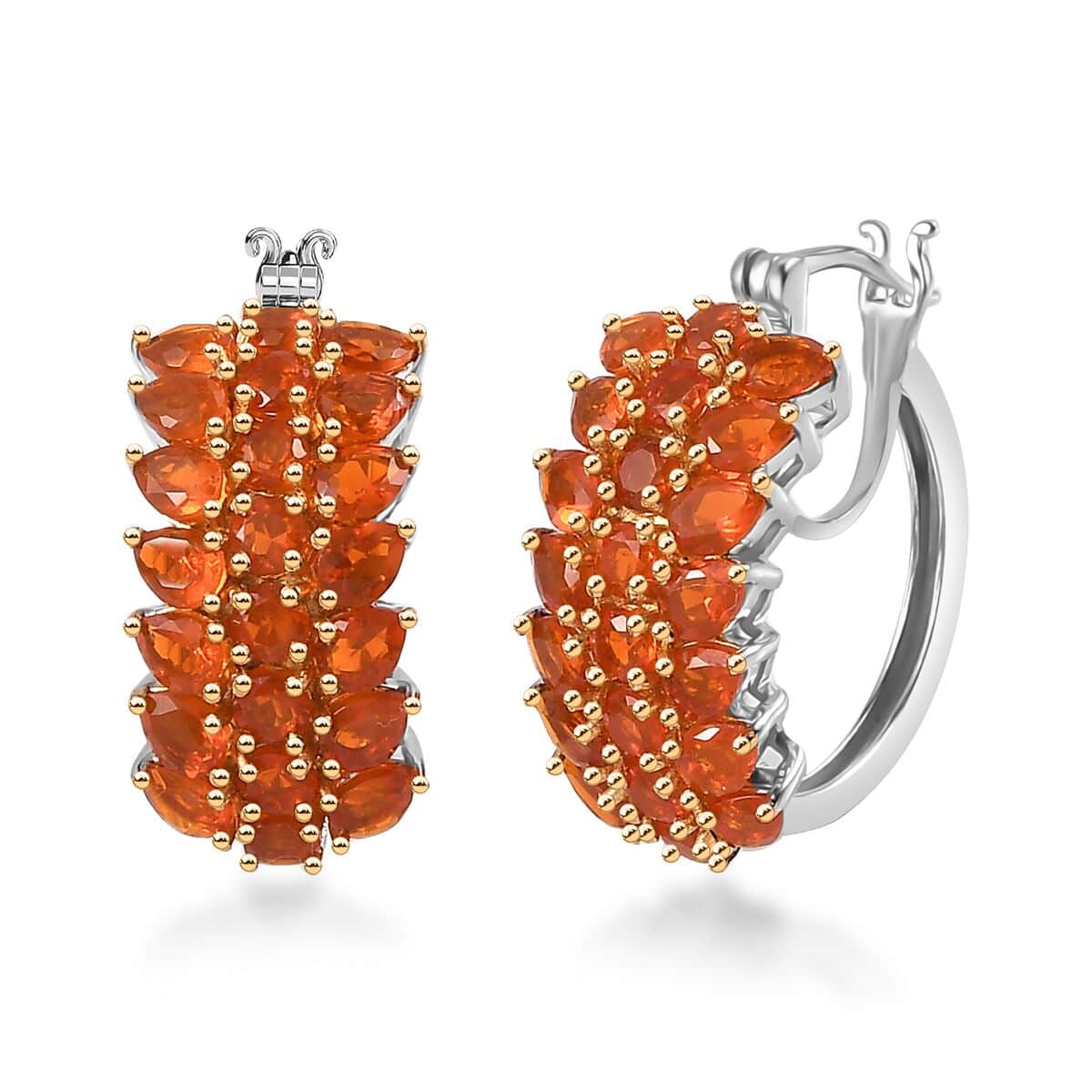 Crimson Fire Opal Hoop Earrings in Platinum Over Sterling Silver 4.30 ctw image number 0