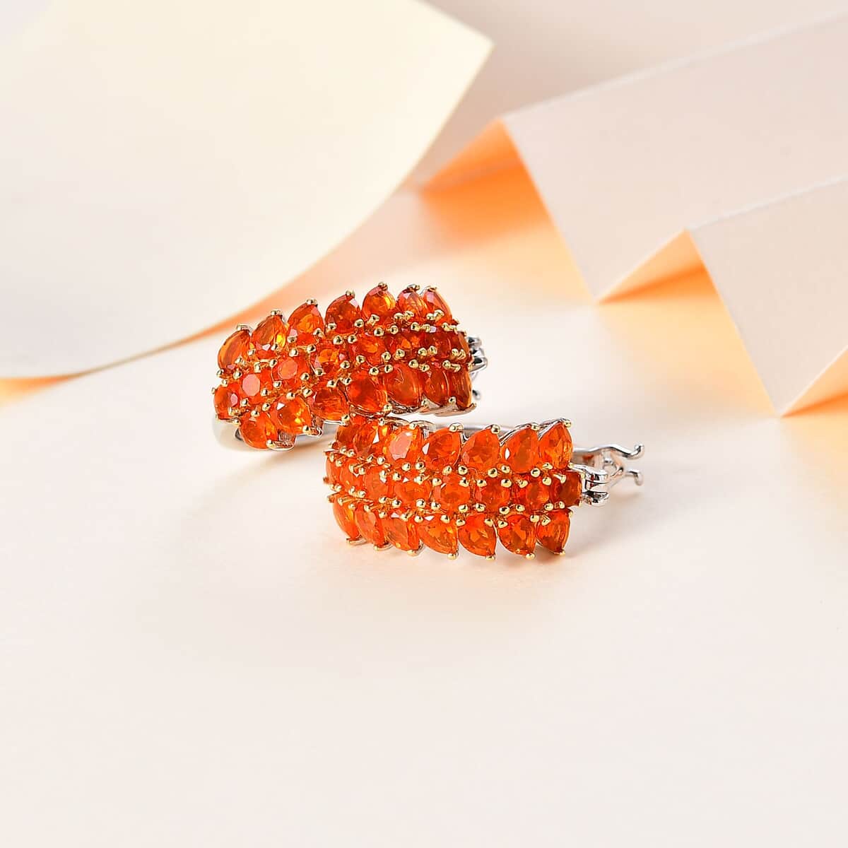 Crimson Fire Opal Hoop Earrings in Platinum Over Sterling Silver 4.30 ctw image number 1