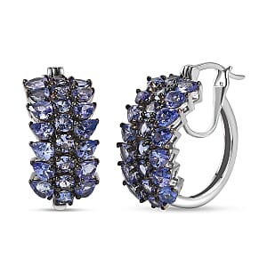 Tanzanite Hoop Earrings in Platinum Over Sterling Silver 6.00 ctw