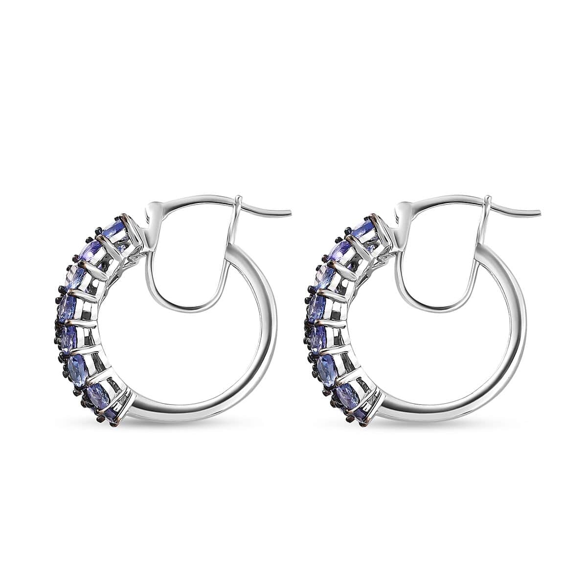 Tanzanite Hoop Earrings in Platinum Over Sterling Silver 6.00 ctw image number 3