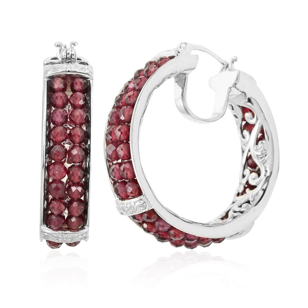 Karis Mozambique Garnet Hoop Earrings in Platinum Bond 15.00 ctw image number 0