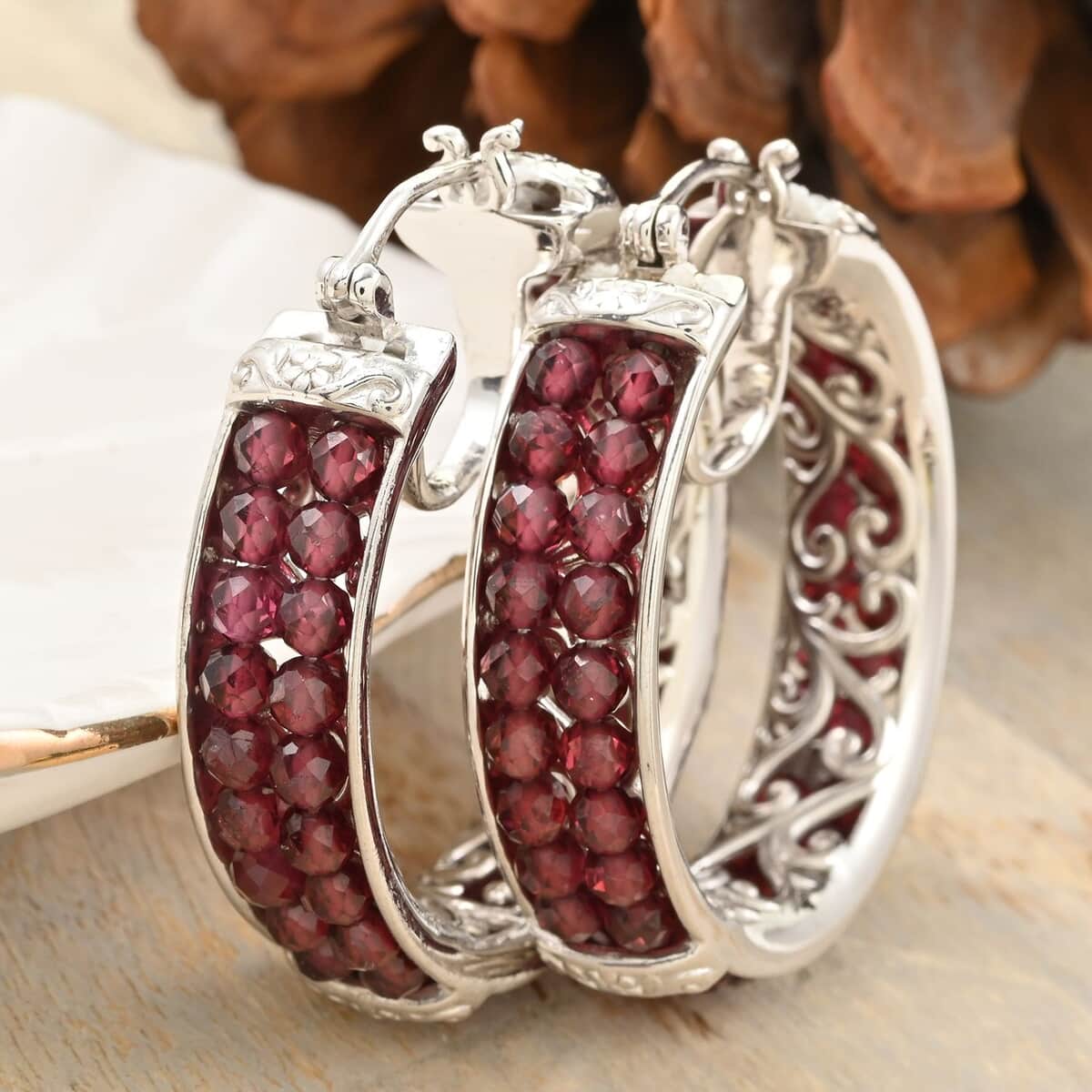 Karis Mozambique Garnet Hoop Earrings in Platinum Bond 15.00 ctw image number 1