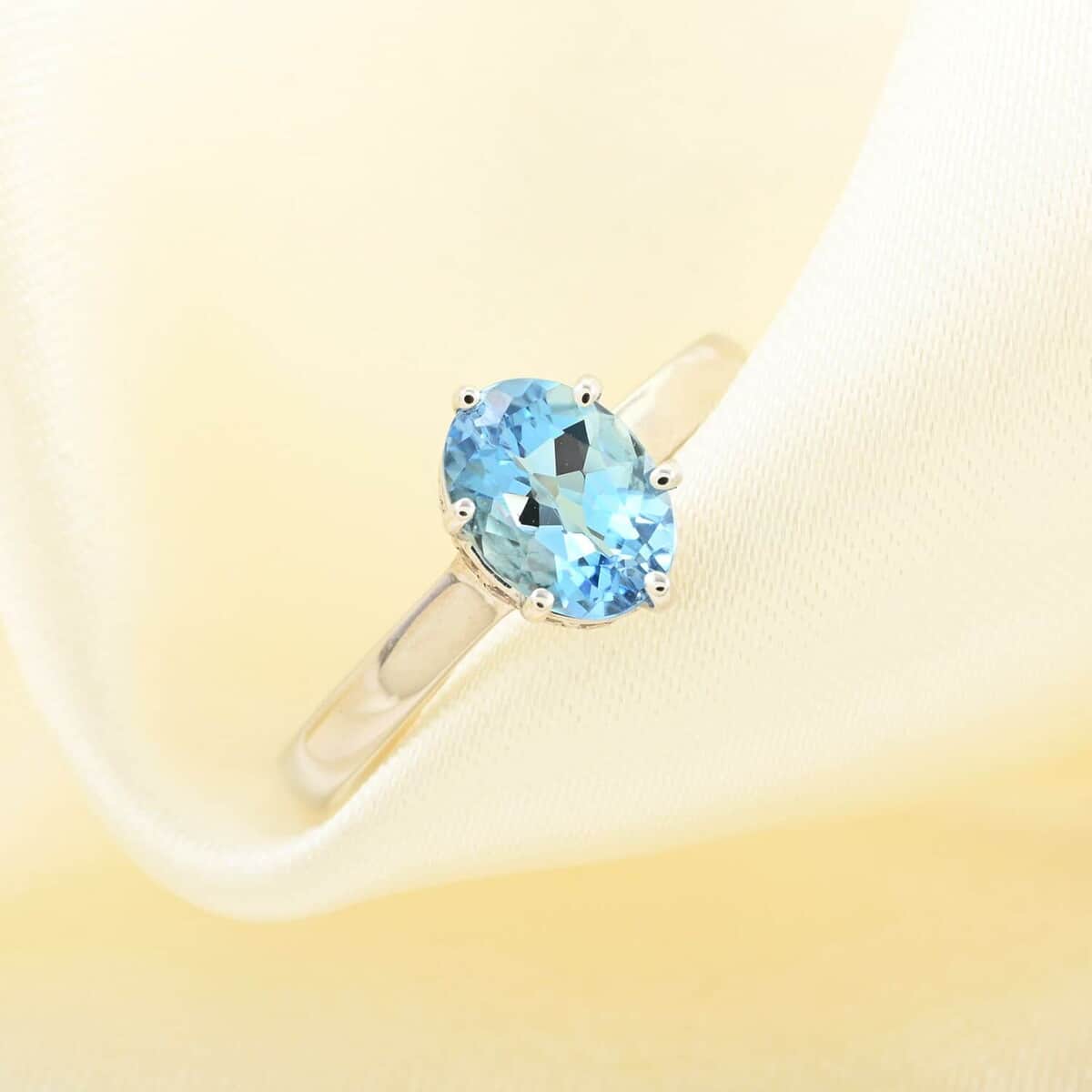 Certified & Appraised Luxoro 14K White Gold AAA Santa Maria Aquamarine and I2 Diamond Ring (Size 10.0) 1.25 ctw image number 1