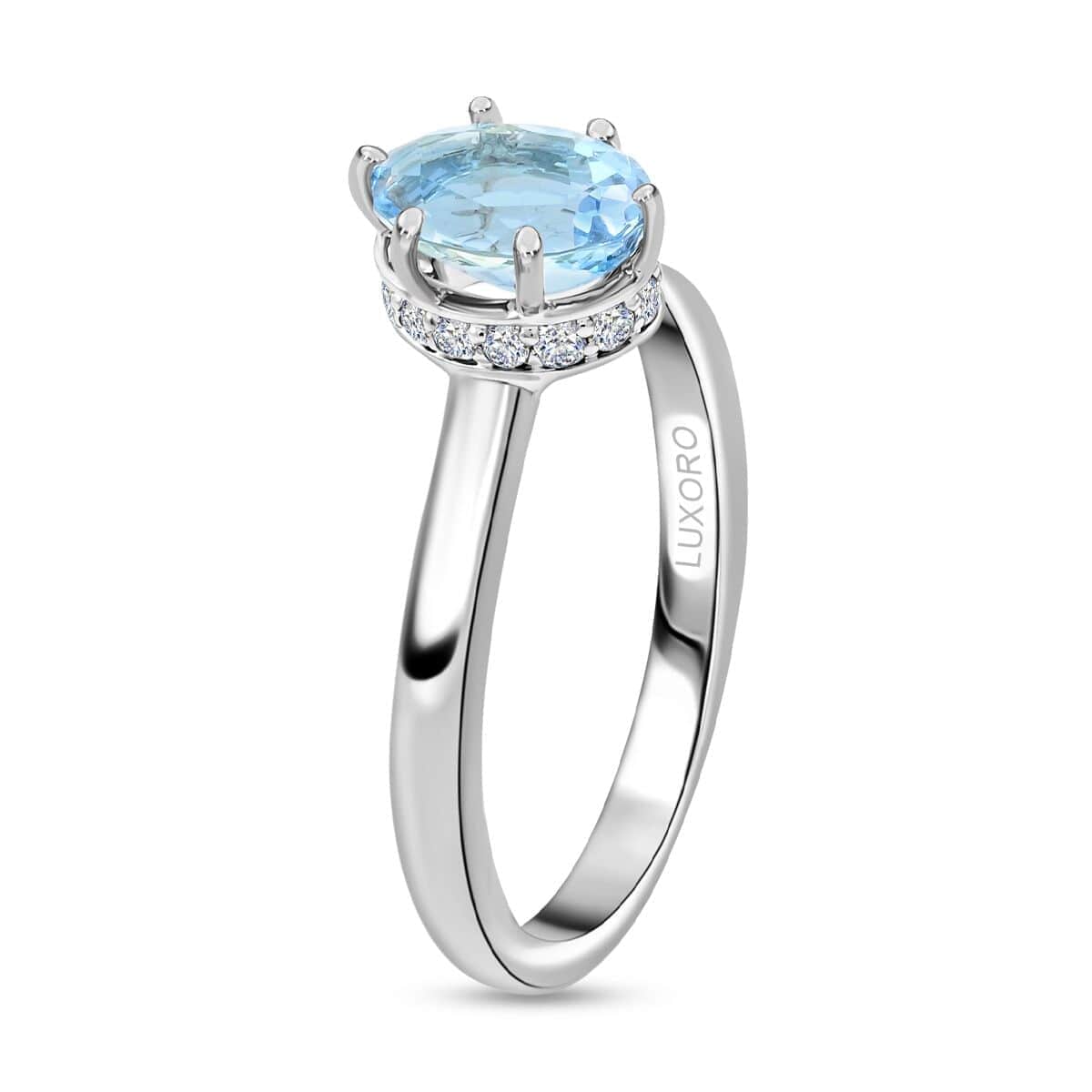 Certified & Appraised Luxoro 14K White Gold AAA Santa Maria Aquamarine and I2 Diamond Ring (Size 10.0) 1.25 ctw image number 3