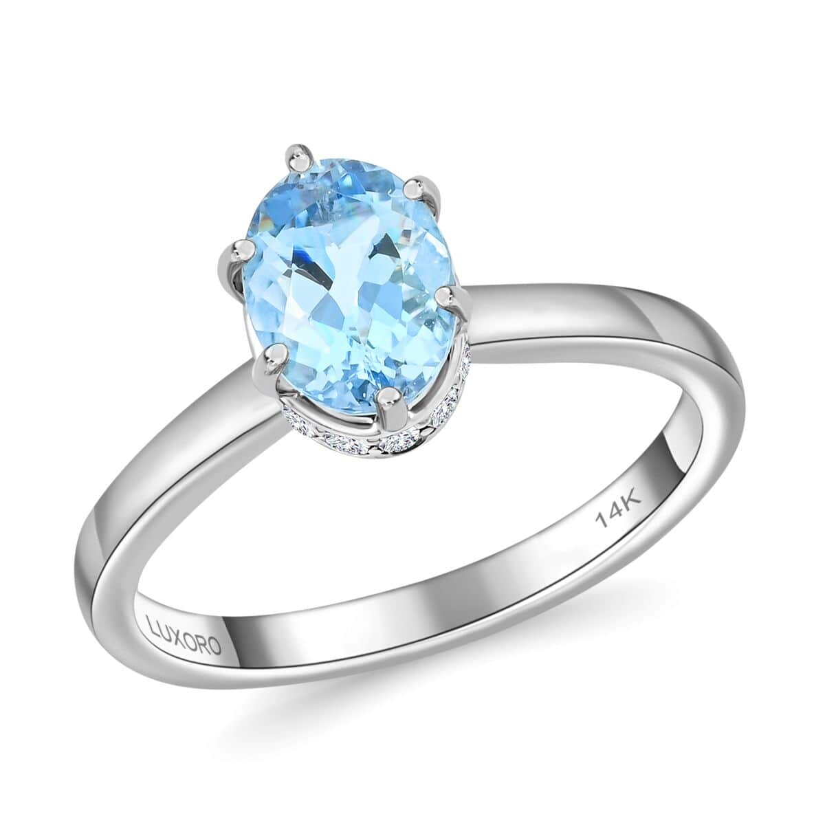 Certified & Appraised Luxoro 14K White Gold AAA Santa Maria Aquamarine and I2 Diamond Ring (Size 7.0) 1.25 ctw image number 0