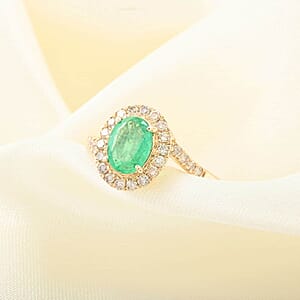 Certified & Appraised Luxoro 14K Yellow Gold AAA Ethiopian Emerald and I2 Diamond Ring (Size 10.0) 1.60 ctw