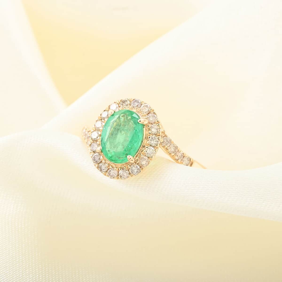 Certified & Appraised Luxoro 14K Yellow Gold AAA Ethiopian Emerald and I2 Diamond Bypass Halo Ring (Size 7.0) 1.60 ctw image number 1