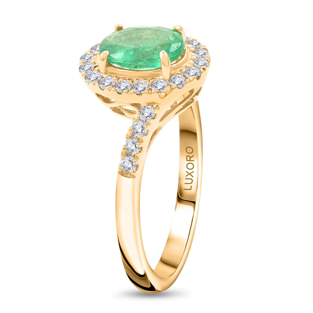 Certified & Appraised Luxoro 14K Yellow Gold AAA Ethiopian Emerald and I2 Diamond Bypass Halo Ring (Size 7.0) 1.60 ctw image number 3