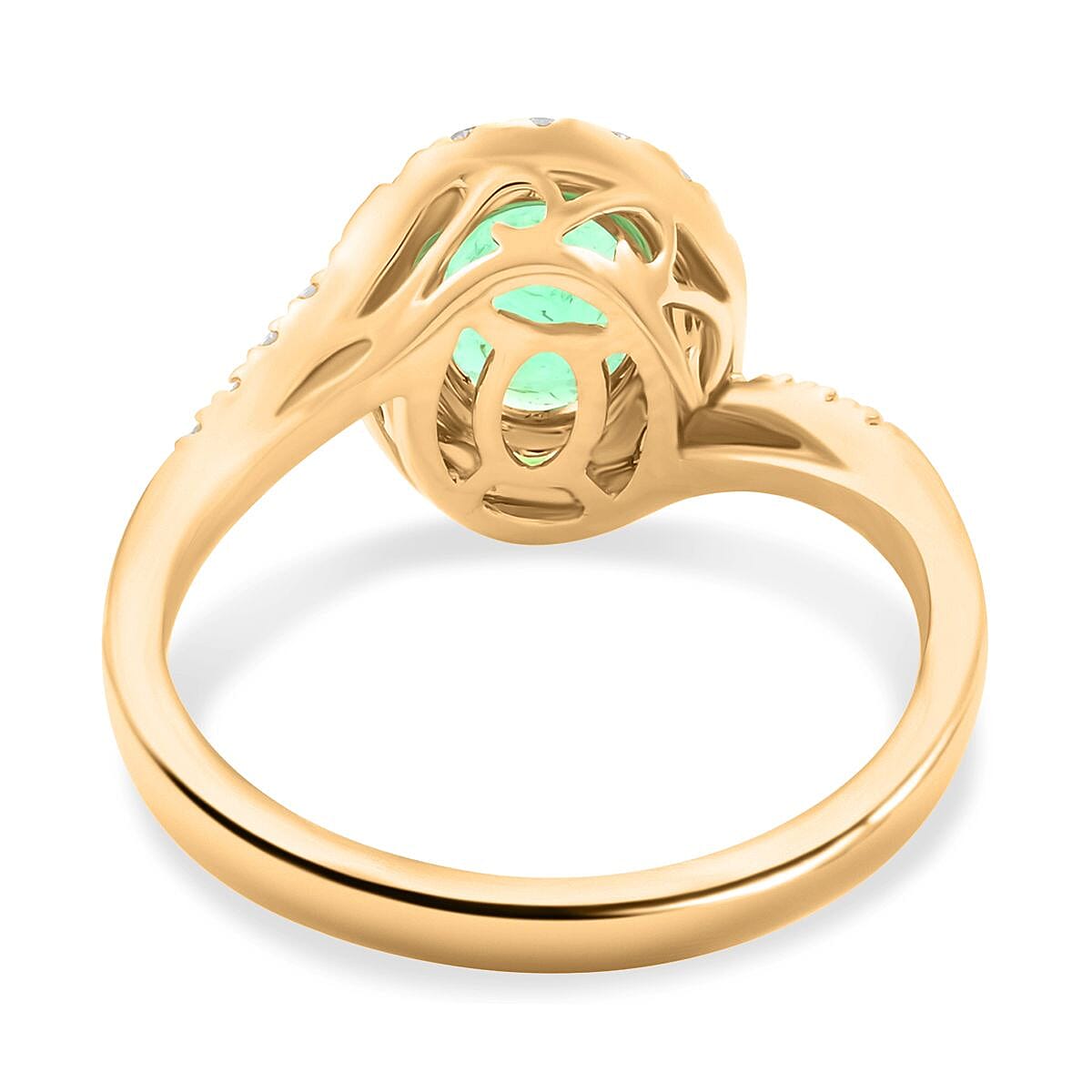 Certified & Appraised Luxoro 14K Yellow Gold AAA Ethiopian Emerald and I2 Diamond Bypass Halo Ring (Size 7.0) 1.60 ctw