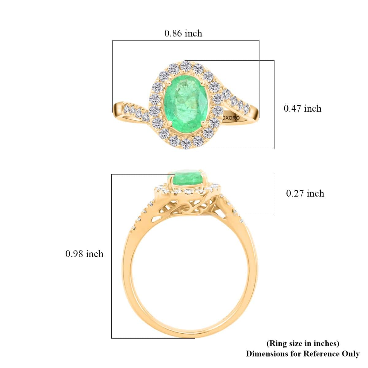 Certified & Appraised Luxoro 14K Yellow Gold AAA Ethiopian Emerald and I2 Diamond Bypass Halo Ring (Size 7.0) 1.60 ctw image number 5