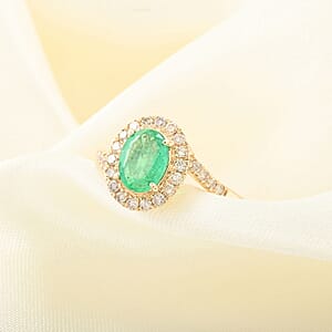 Certified & Appraised Luxoro 14K Yellow Gold AAA Ethiopian Emerald, Diamond (I2) (0.40 cts) Bypass Halo Ring (Size 9.5) 1.60 ctw