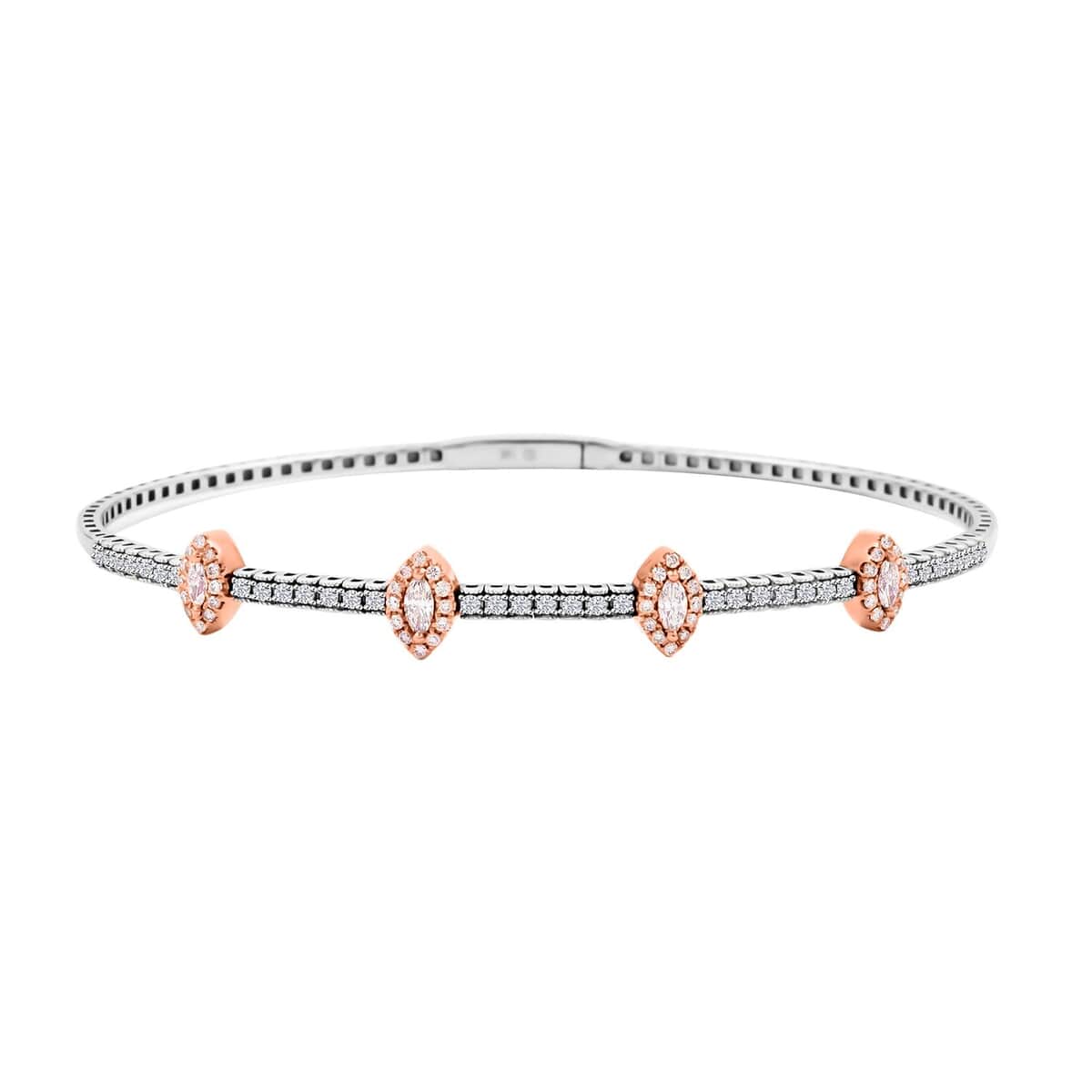 Modani 14K White and Rose Gold Natural Pink ( SI2 ) and White Diamond Bangle Bracelet (7.0 In) 5.85 Grams 0.75 ctw image number 0