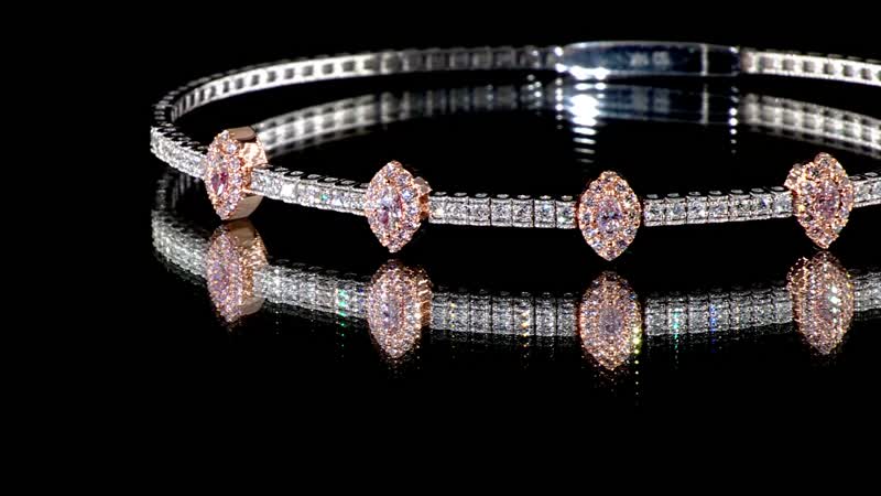 Modani 14K White and Rose Gold Natural Pink ( SI2 ) and White Diamond Bangle Bracelet (7.0 In) 5.85 Grams 0.75 ctw