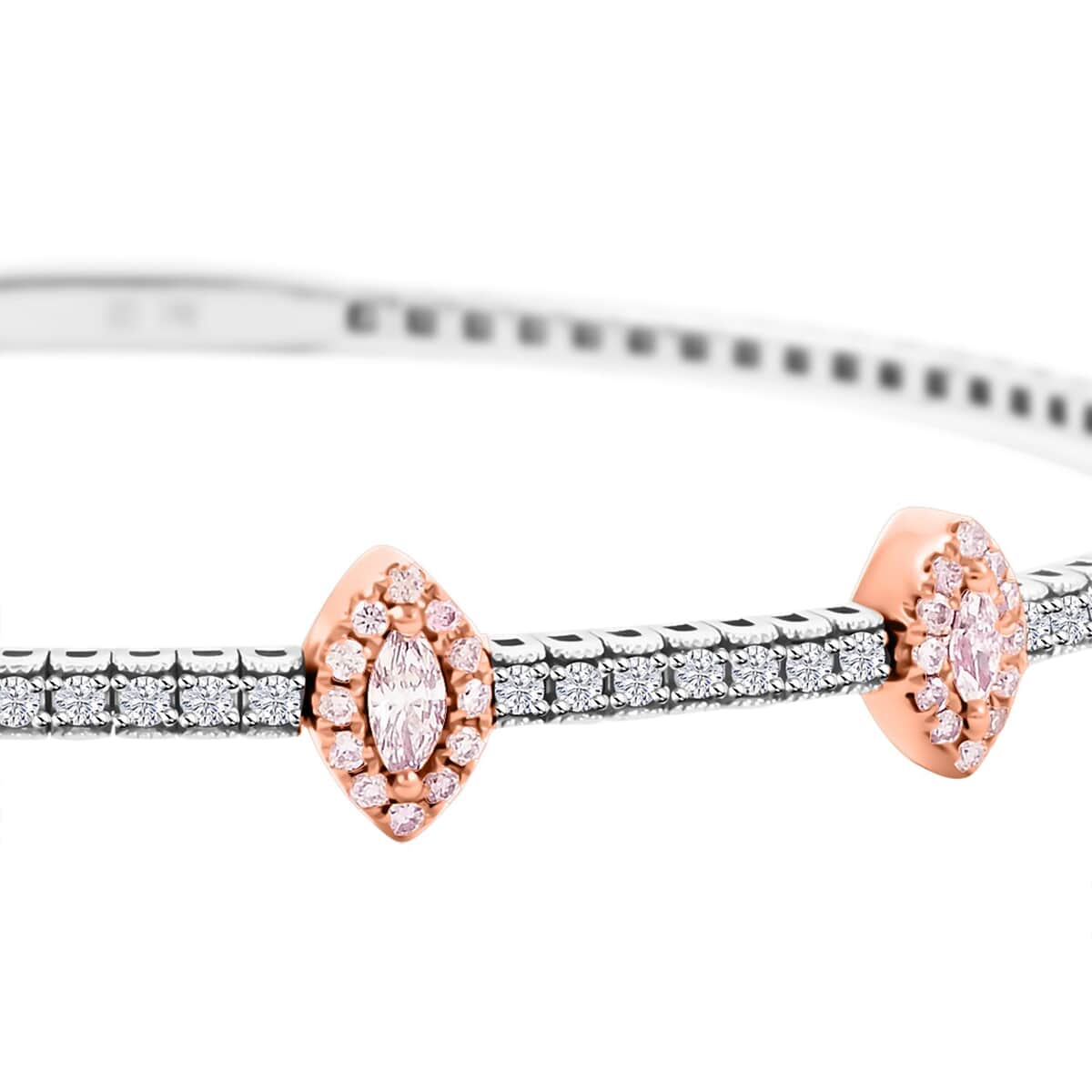 Modani 14K White and Rose Gold Natural Pink ( SI2 ) and White Diamond Bangle Bracelet (7.0 In) 5.85 Grams 0.75 ctw image number 2