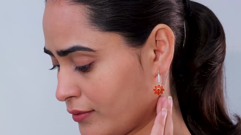 TLV Crimson Fire Opal, White Zircon Earrings in Vermeil YG Over Sterling Silver 2.60 ctw