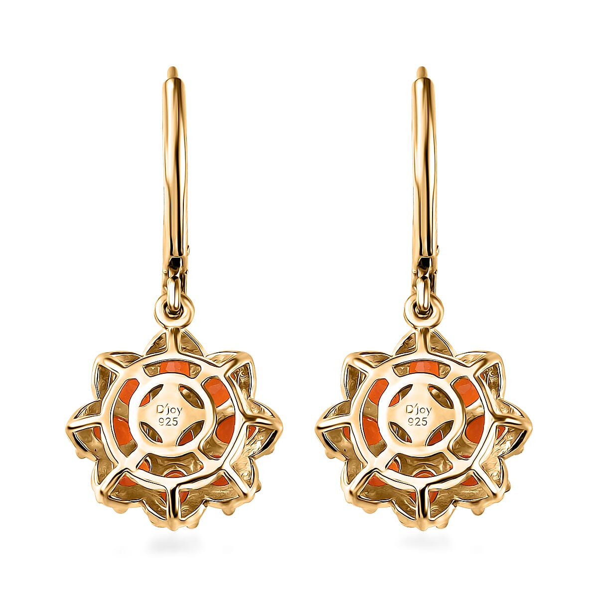 Crimson Fire Opal and White Zircon Floral Earrings in Vermeil Yellow Gold Over Sterling Silver 2.60 ctw
