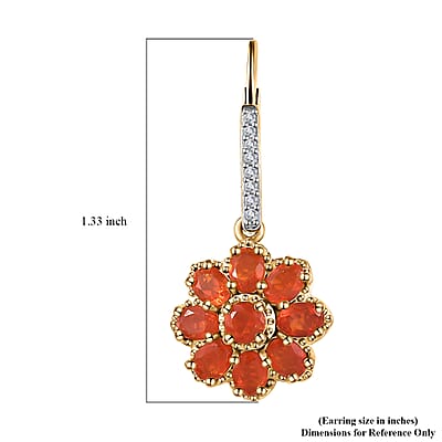 Crimson Fire Opal and White Zircon Floral Earrings in Vermeil Yellow Gold Over Sterling Silver 2.60 ctw