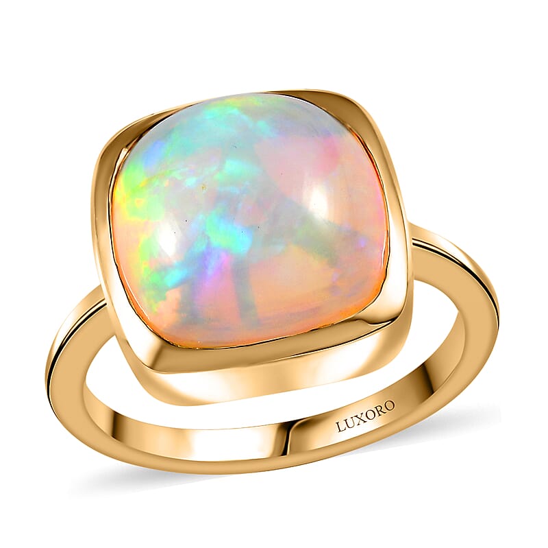 Luxoro 14K Yellow Gold AAA Ethiopian Welo Opal Solitaire Ring (Size 10.0) 4.15 Grams 5.65 ctw