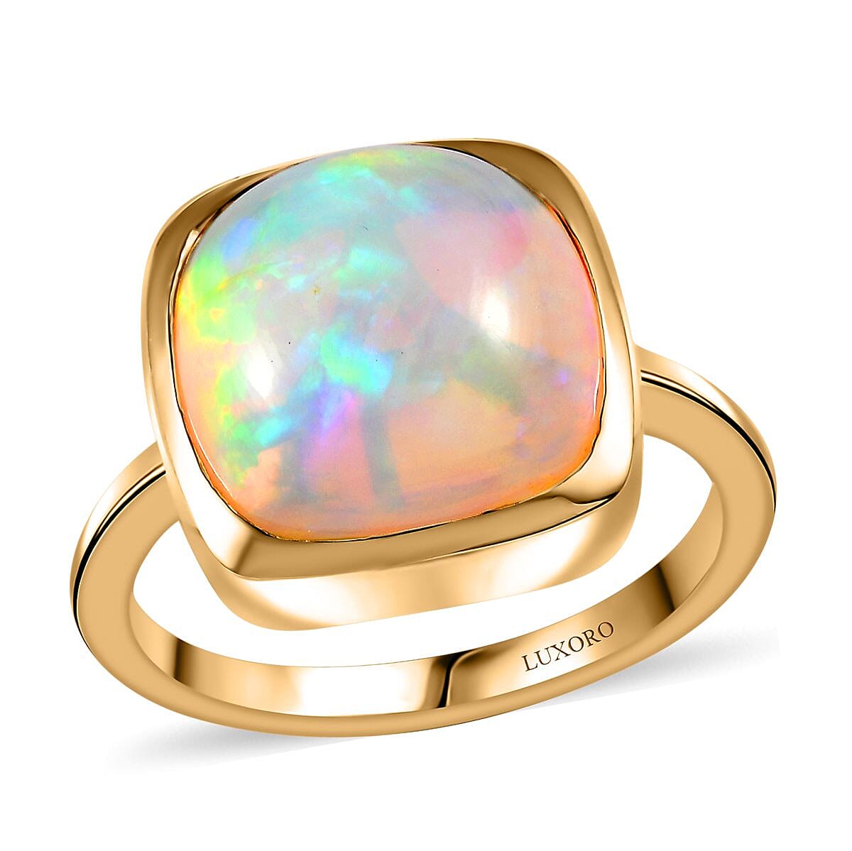 Luxoro 14K Yellow Gold AAA Ethiopian Welo Opal Solitaire Ring (Size 8.5) 4.15 Grams 5.65 ctw