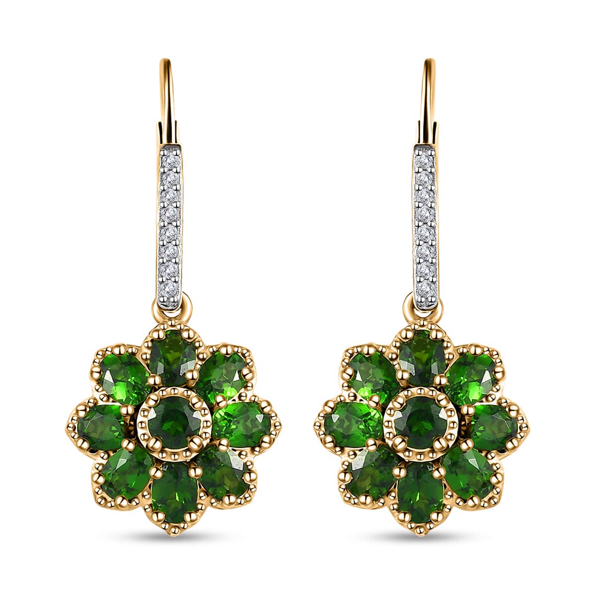 Chrome Diopside and White Zircon Floral Earrings in Vermeil Yellow Gold Over Sterling Silver 4.00 ctw image number 0