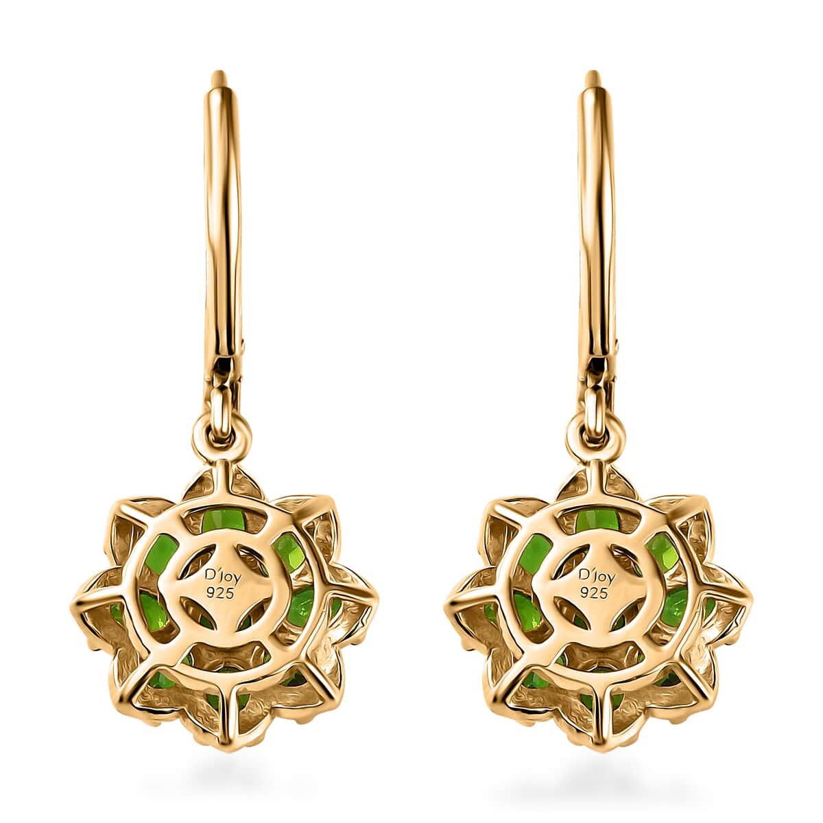 Chrome Diopside and White Zircon Floral Earrings in Vermeil Yellow Gold Over Sterling Silver 4.00 ctw image number 4