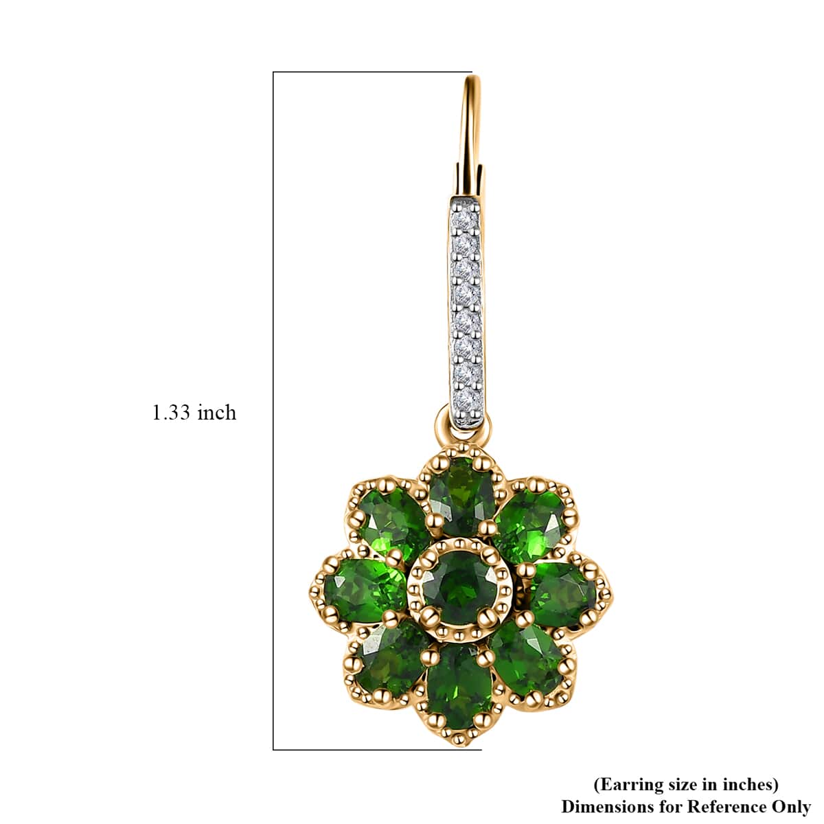 Chrome Diopside and White Zircon Floral Earrings in Vermeil Yellow Gold Over Sterling Silver 4.00 ctw image number 5
