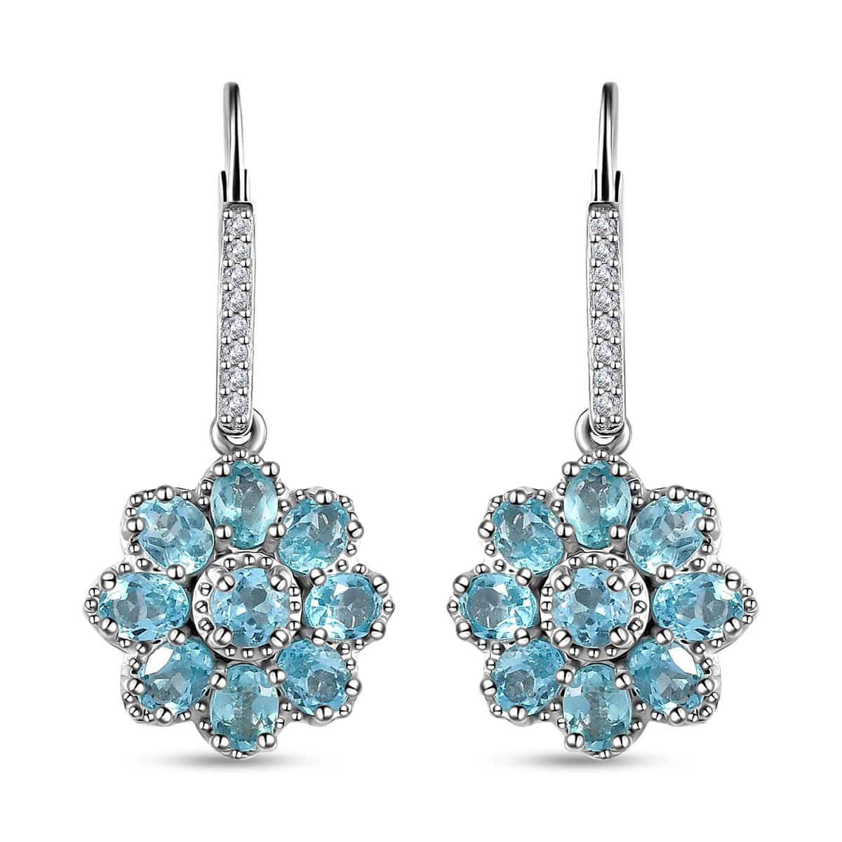 Betroka Blue Apatite and White Zircon Floral Earrings in Platinum Over Sterling Silver 3.65 ctw image number 0