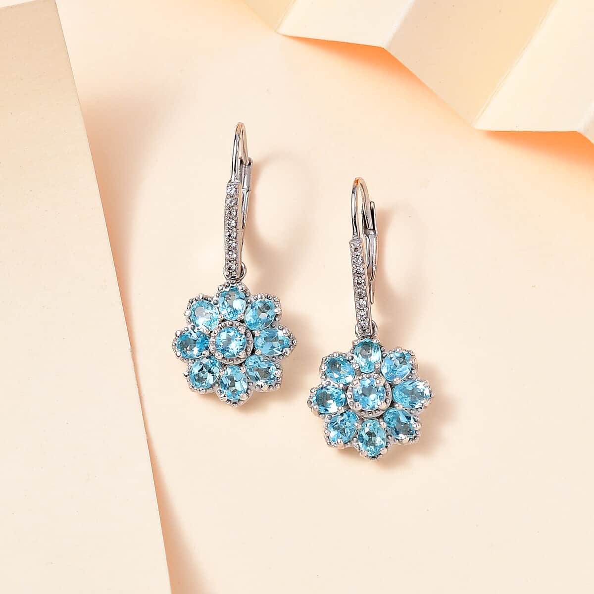 Betroka Blue Apatite and White Zircon Floral Earrings in Platinum Over Sterling Silver 3.65 ctw image number 1