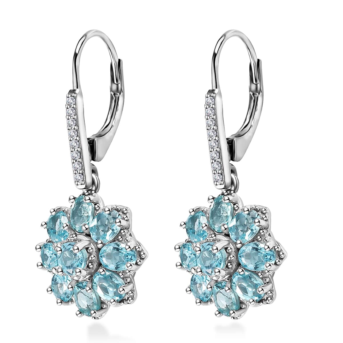 Betroka Blue Apatite and White Zircon Floral Earrings in Platinum Over Sterling Silver 3.65 ctw image number 3