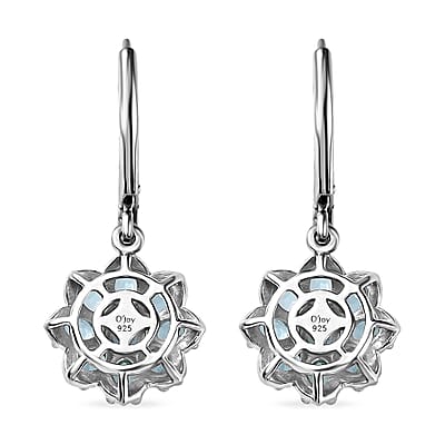 Betroka Blue Apatite and White Zircon 3.65 ctw Floral Earrings in Platinum Over Sterling Silver