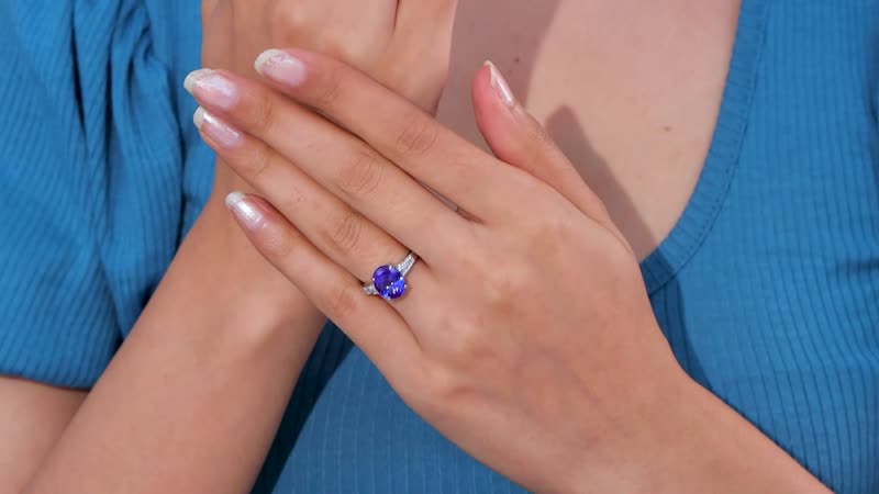 Rhapsody 950 Platinum AAAA Tanzanite and E-F VS Diamond Ring (Size 6.0) 6.20 Grams 4.15 ctw