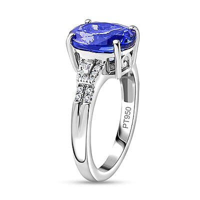 Rhapsody AAAA Tanzanite and E-F VS Diamond 4.15 ctw Statement Ring in 950 Platinum (Size 6.0) 6.20 Grams