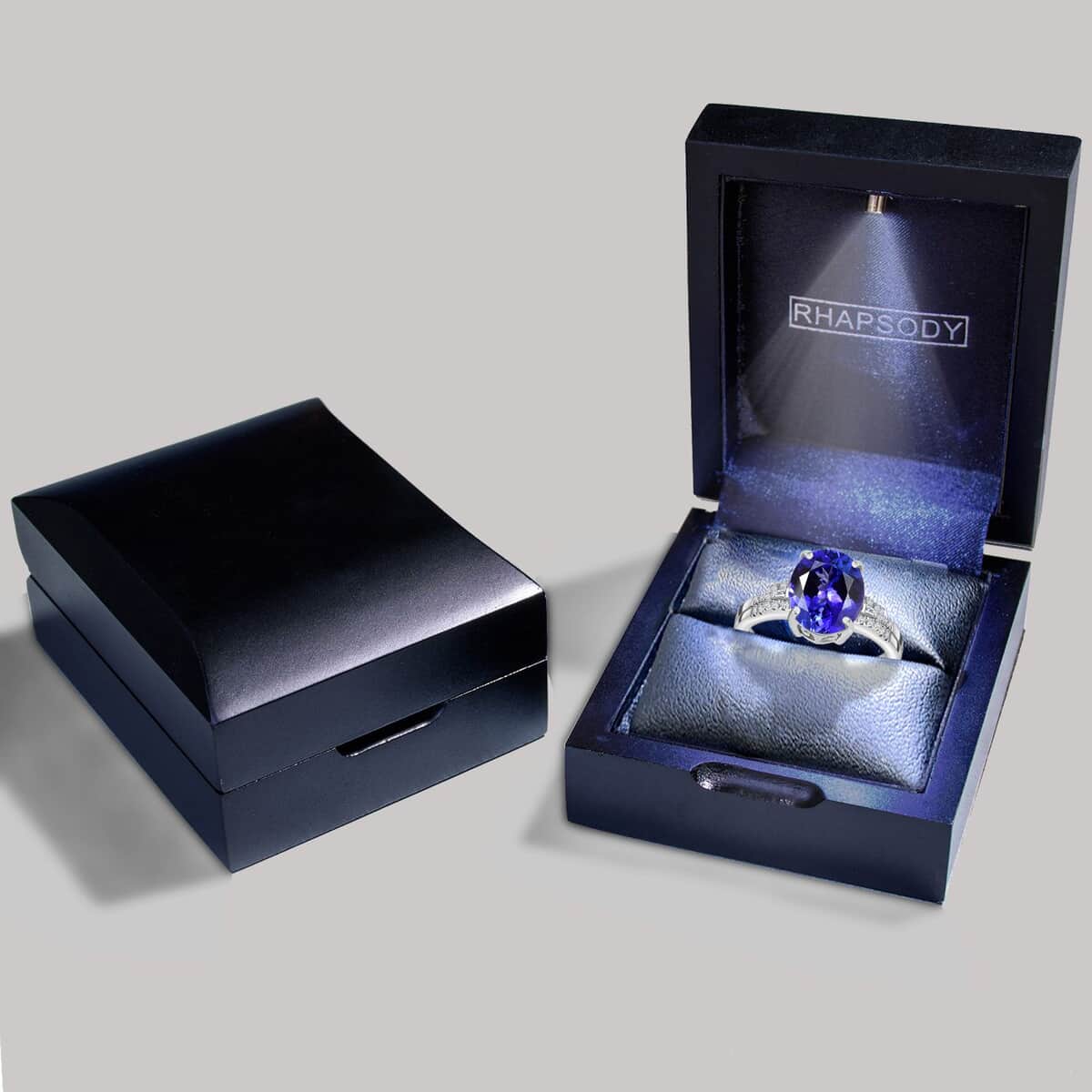 Rhapsody 950 Platinum AAAA Tanzanite and E-F VS Diamond Ring (Size 6.0) 6.20 Grams 4.15 ctw image number 6
