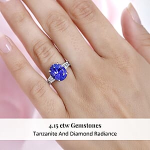 Rhapsody AAAA Tanzanite and E-F VS Diamond 4.15 ctw Statement Ring in 950 Platinum (Size 7.0) 6.20 Grams
