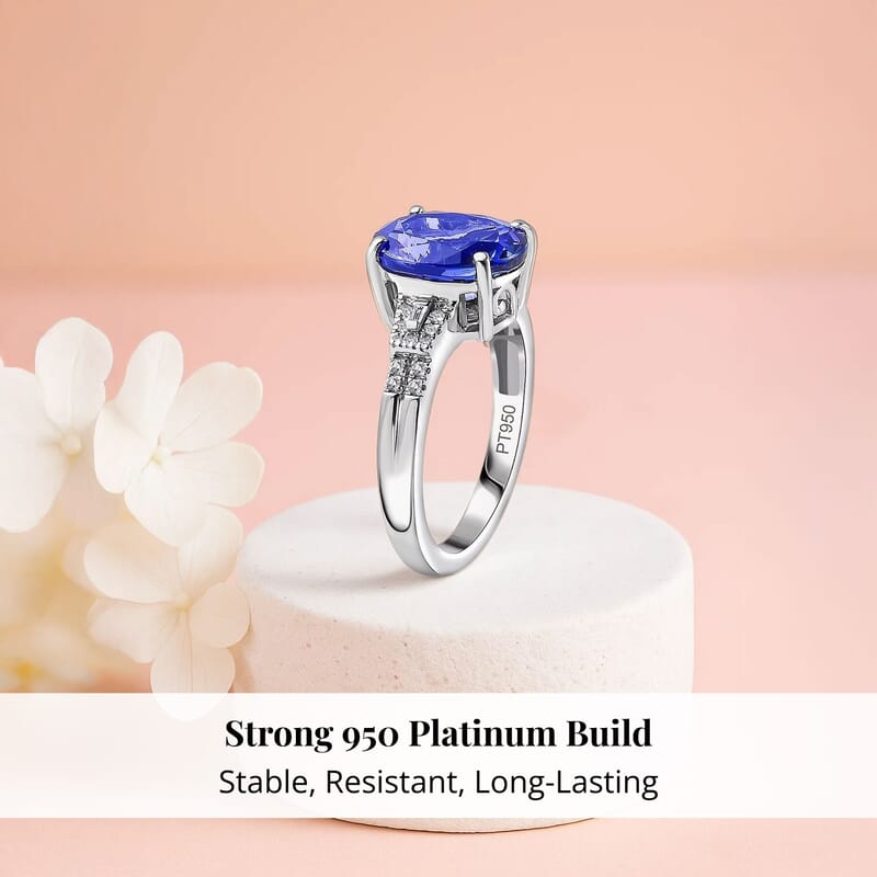 Rhapsody AAAA Tanzanite and E-F VS Diamond 4.15 ctw Statement Ring in 950 Platinum (Size 7.0) 6.20 Grams