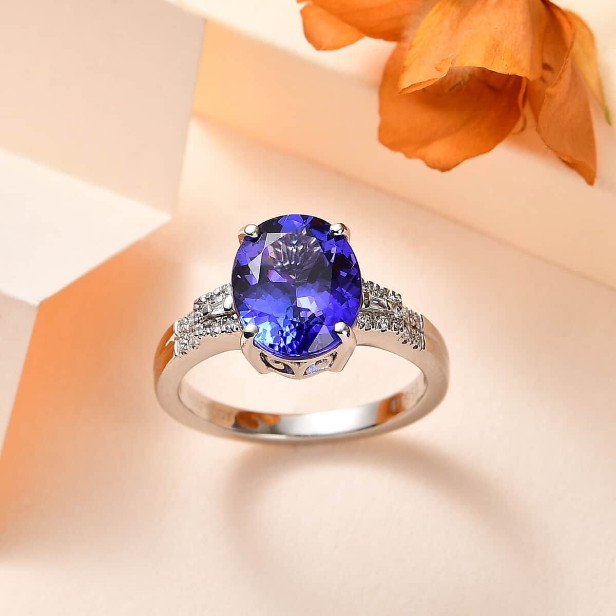 Rhapsody 950 Platinum AAAA Tanzanite and E-F VS Diamond Statement Ring (Size 8.0) 6.20 Grams 4.15 ctw image number 1