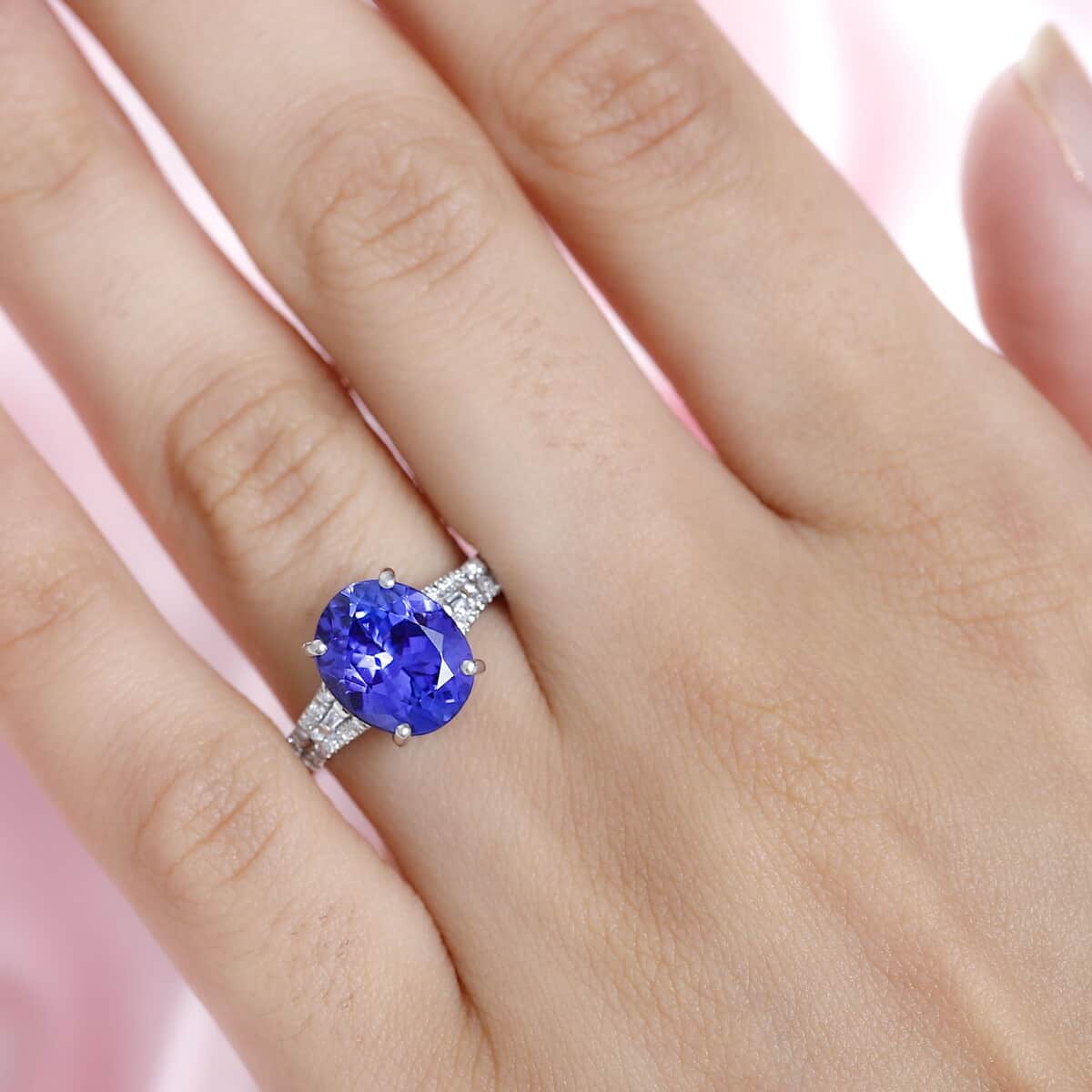 Rhapsody 950 Platinum AAAA Tanzanite and E-F VS Diamond Statement Ring (Size 8.0) 6.20 Grams 4.15 ctw image number 2