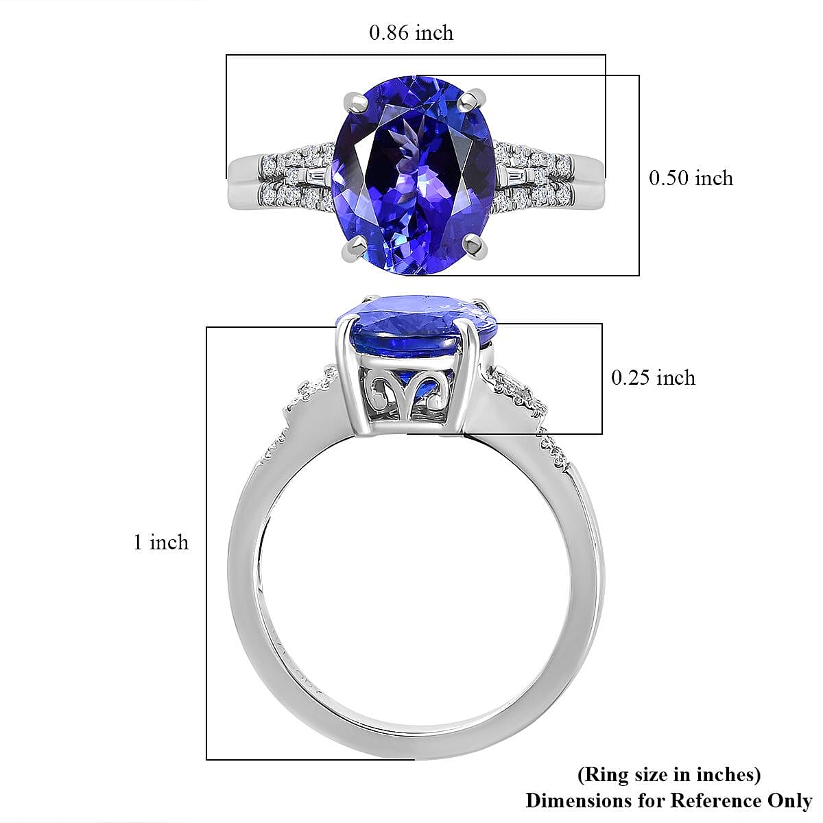 Rhapsody AAAA Tanzanite and E-F VS Diamond 4.15 ctw Statement Ring in 950 Platinum (Size 9.0) 6.20 Grams image number 5