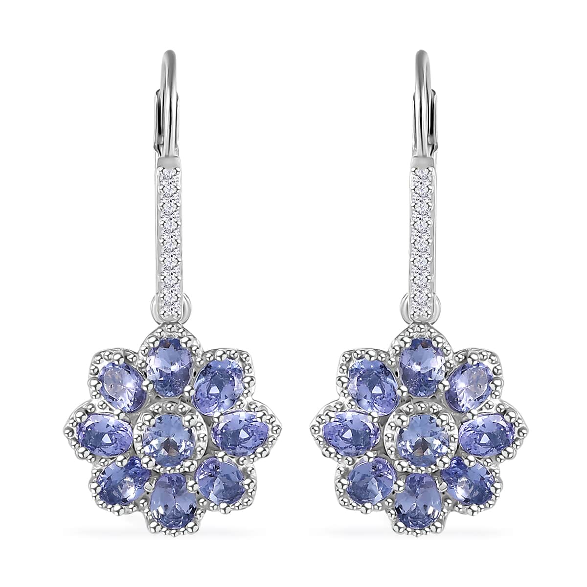 Tanzanite and White Zircon Floral Earrings in Platinum Over Sterling Silver 3.25 ctw image number 0