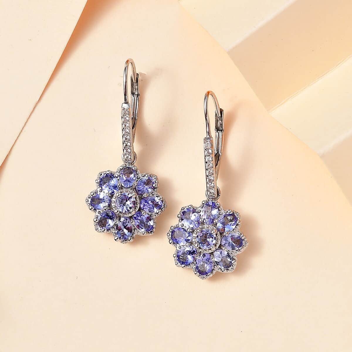 Tanzanite and White Zircon Floral Earrings in Platinum Over Sterling Silver 3.25 ctw image number 1
