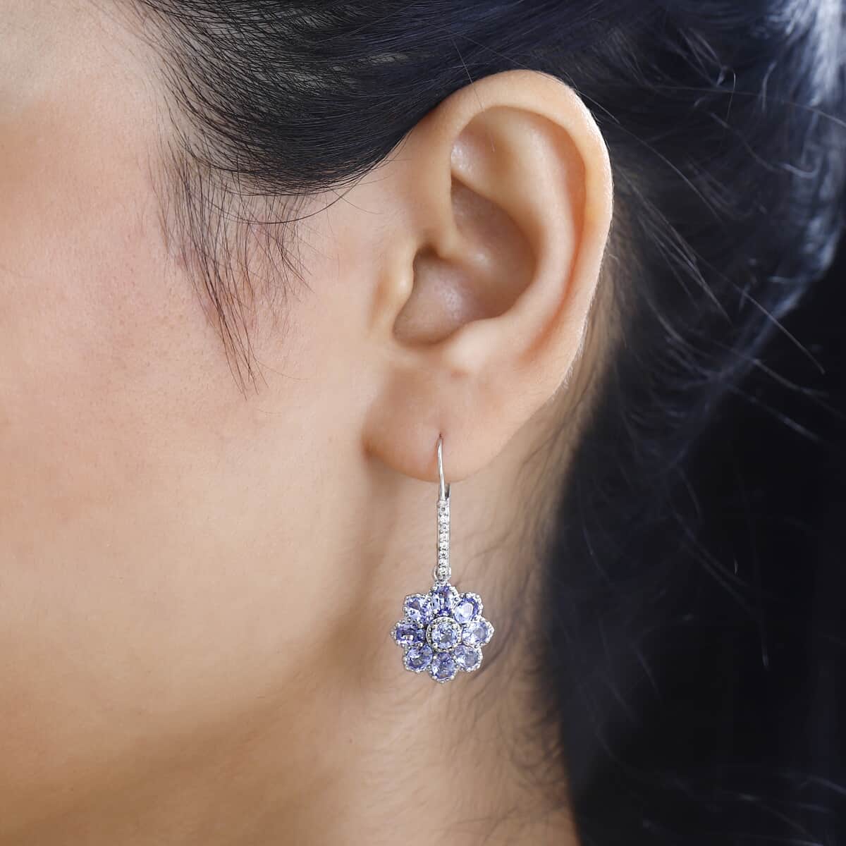 Tanzanite and White Zircon Floral Earrings in Platinum Over Sterling Silver 3.25 ctw image number 2