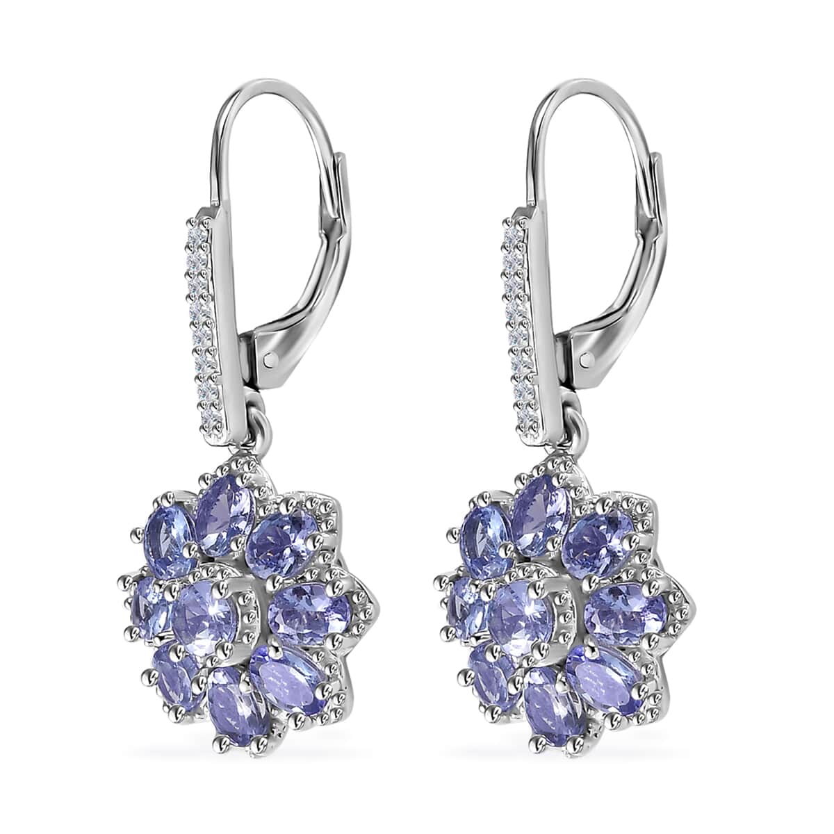 Tanzanite and White Zircon Floral Earrings in Platinum Over Sterling Silver 3.25 ctw image number 3